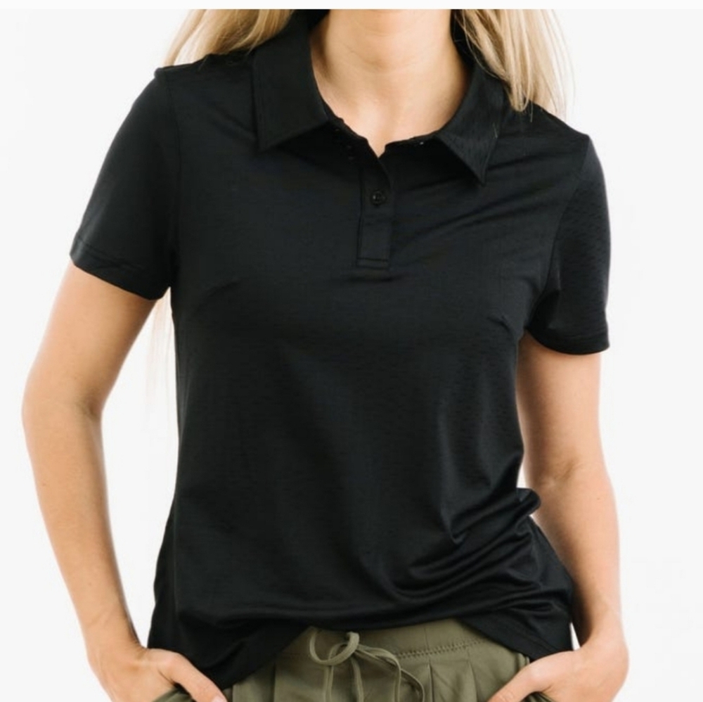 zyia active womens black active slit polo